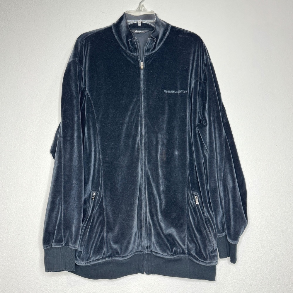 SEAN JOHN Y2kVtg Tracksuit Velour Jacket LG Black Streetwear Hip Hop Oversized